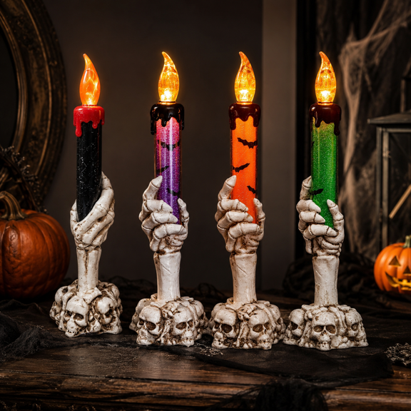 Halloween Ghost Hand Candle Holders,Halloween Candle Holder with Skeleton Hands,8.27IN Ghost Candle Holder For Halloween Decor,Indoor Decor Green