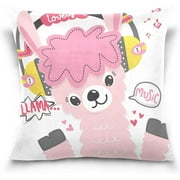 Wellsay Cute Llama Listening to Music Velvet Oblong Lumbar Plush Throw Pillow Cover/Shams Cushion Case with Zipper 18" x 18" for Couch Sofa Pillowcase Only