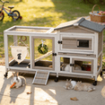 thumbnail image 4 of PETSCOSSET 57" L Rabbit Hutch Indoor Outdoor 2 Story Large Bunny Hutch with Run Guinea Pig Cage Wooden Rabbit Cage with Removable 3 Pull Out Trays Pet House for Small-Medium Animals, 4 of 10
