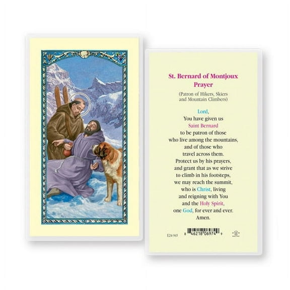 Saint Bernard Laminated Catholic Prayer Holy Card with Prayer on Back, Pack of 25