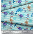 thumbnail image 2 of Soimoi Green polyester Crepe Fabric Jelly & Starfish Ocean Printed Craft Fabric by the Yard 42 Inch Wide, 2 of 3
