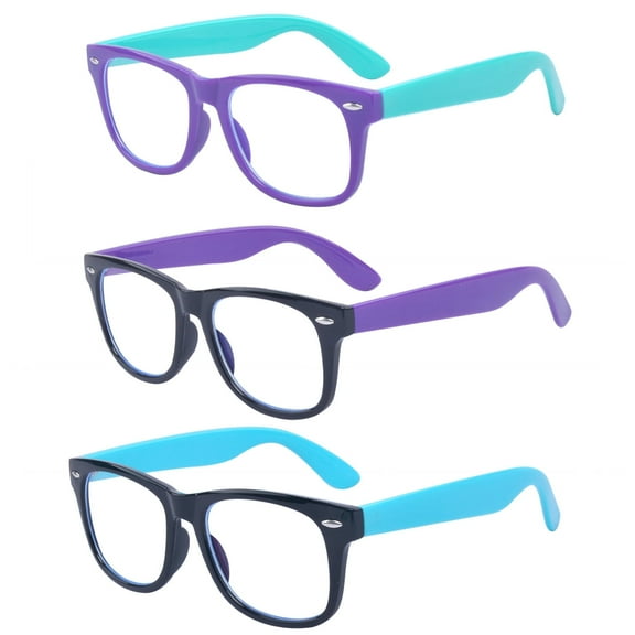 ALWAYSUV 3 Pack Boys Girls Blue Light Blocking Glasses Square Eyeglasses Frame Anti Blue Ray Computer Game Glasses for Kids/Teens Set5