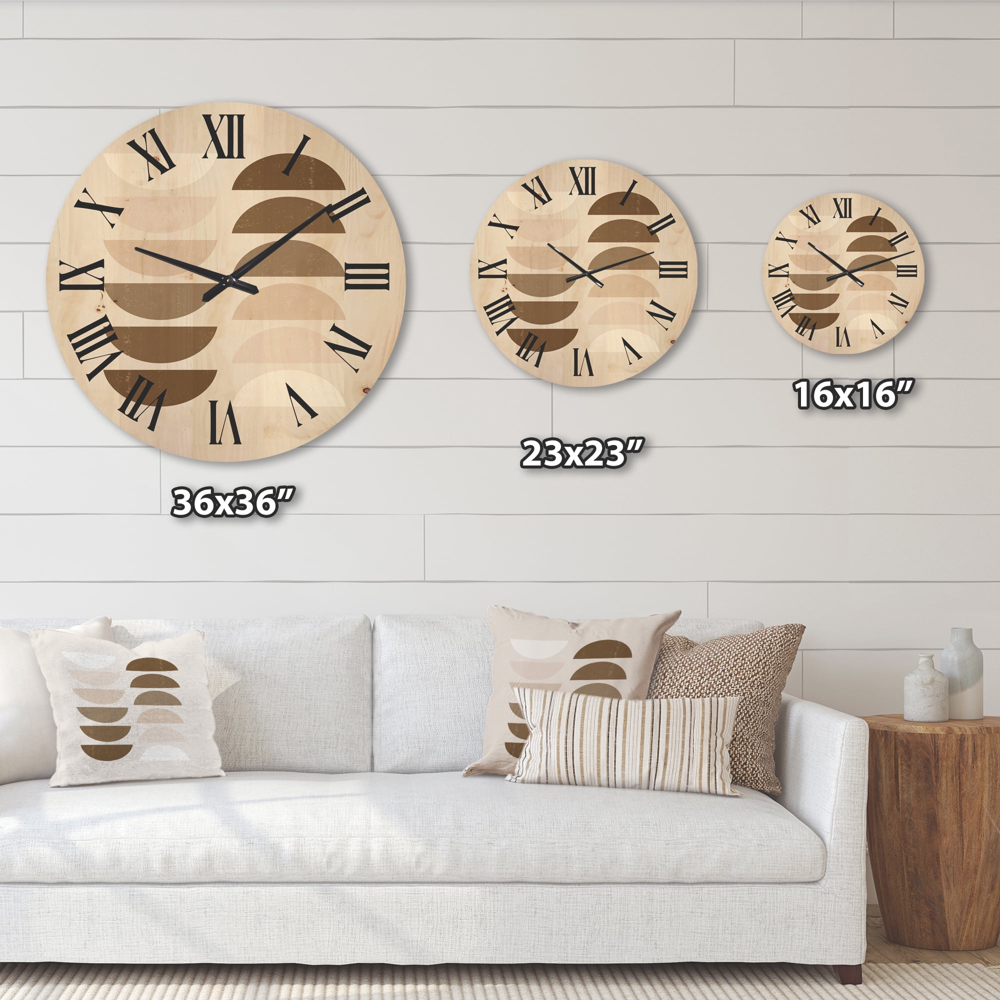 Designart 'Abstract Moon and Sun Geometrics In Terracotta II' Modern Wood Wall Clock