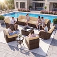 thumbnail image 6 of LazySunsets 10 Pieces Patio Conversation Set, Rattan Wicker Outdoor Sectionals with Swing Chairs, Beige/Brown, 6 of 10