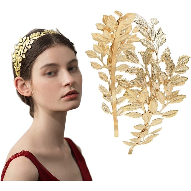 Corona de diosa, diadema de hojas, diadema de boda dorada, tocado de diosa, utilizada para joyería nupcial, tocado de hojas doradas, 13x6,7x15 cm (oro) JM