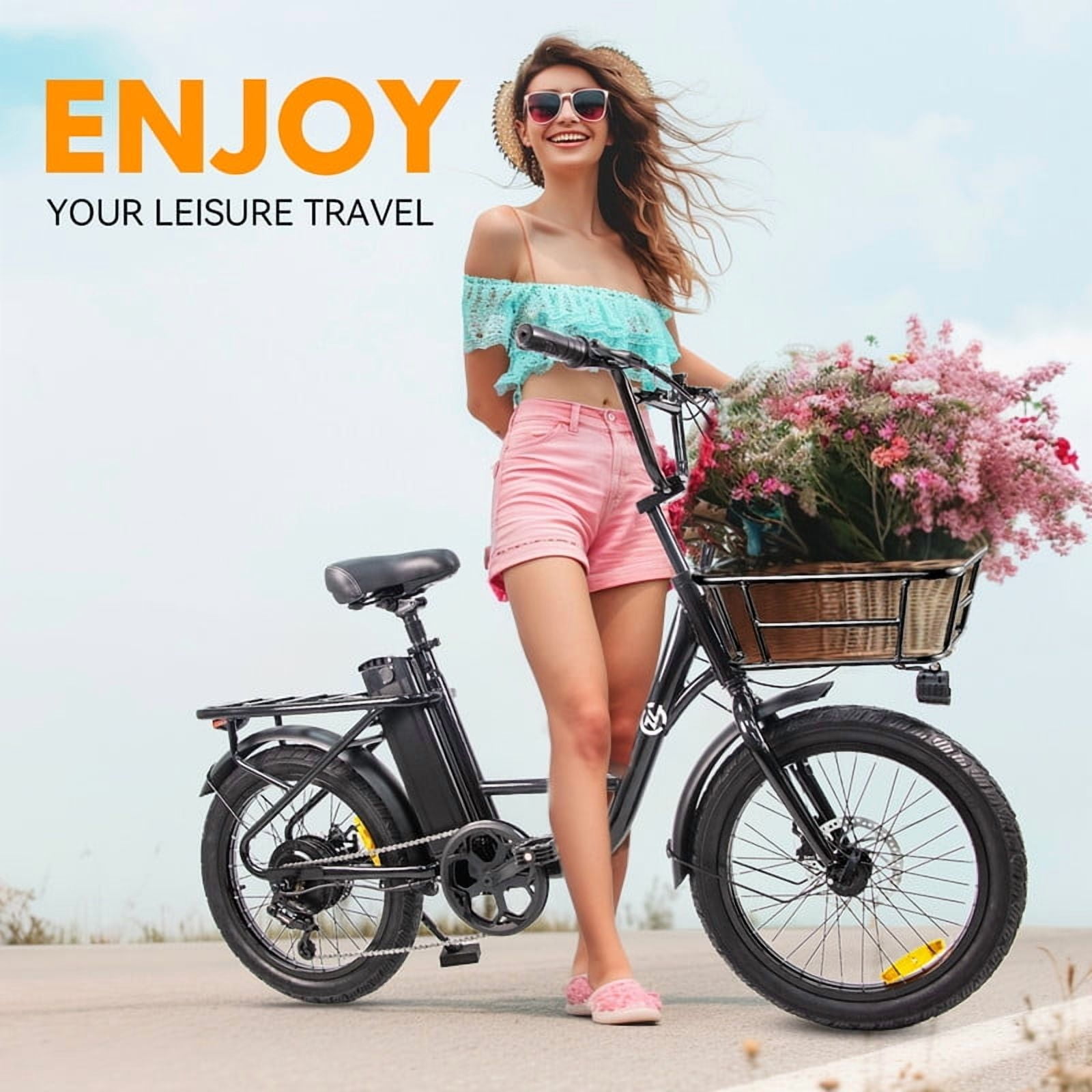 750W Motor 26MPH YYG Electric Bike for Adults,Electric Cargo Bike 32 Miles Long Range Ebike for Adult,48V 10Ah Battery Electric Bicycle 20" Fat Tire 5 Speed Modes E-Bike