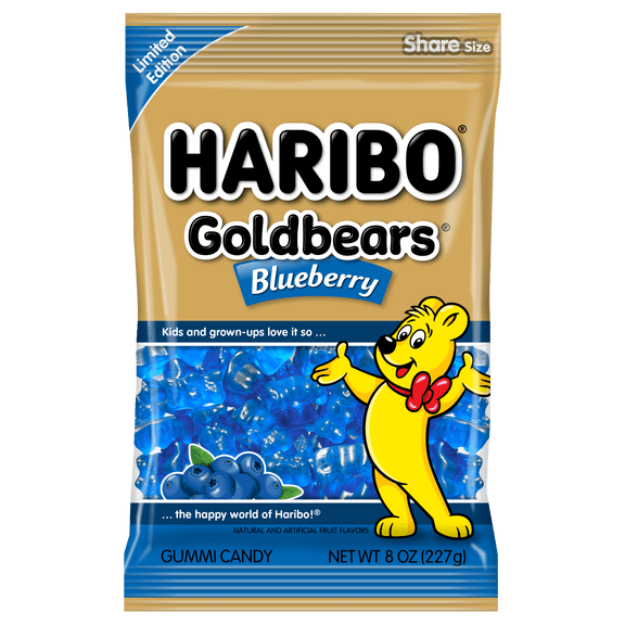 Haribo Goldbears Gummy Bears, Blueberry Goldbears Candy Gummies, 8oz, Share Bag