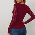 thumbnail image 7 of biudgviw Womens Shirts Lace Scalloped Neckline Slim Going out Tops Long Sleeve Cute Solid Color Party Casual Blouses Fall Clothes, 7 of 7