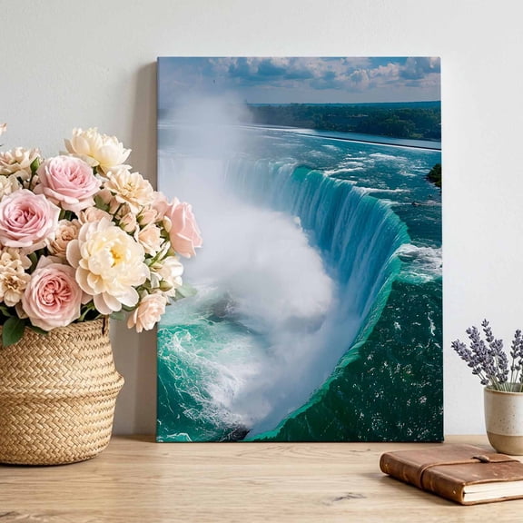 Canvas Wall Art Blue Giant Waterfall Canvas Art Print Natural Wonder Misty Canyon Pictures Wall Decor for Living Room Bedroom Artwork Decorations Stretched Framed Ready to Hang 8"x10"