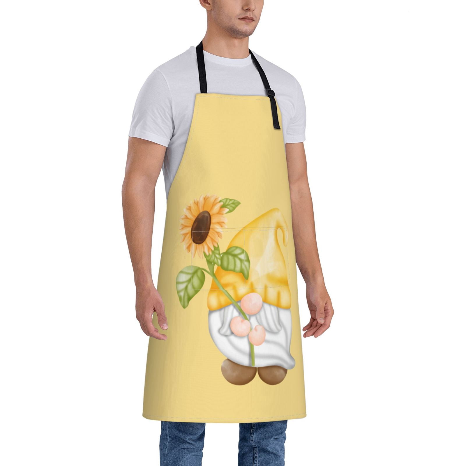 Kdxio Sunflower Gnomes Apron with Pockets Adjustable Kitchen Aprons for Men Women Waterproof Aprons for Cooking,Drawing,Crafting, Baking Household Cleaning