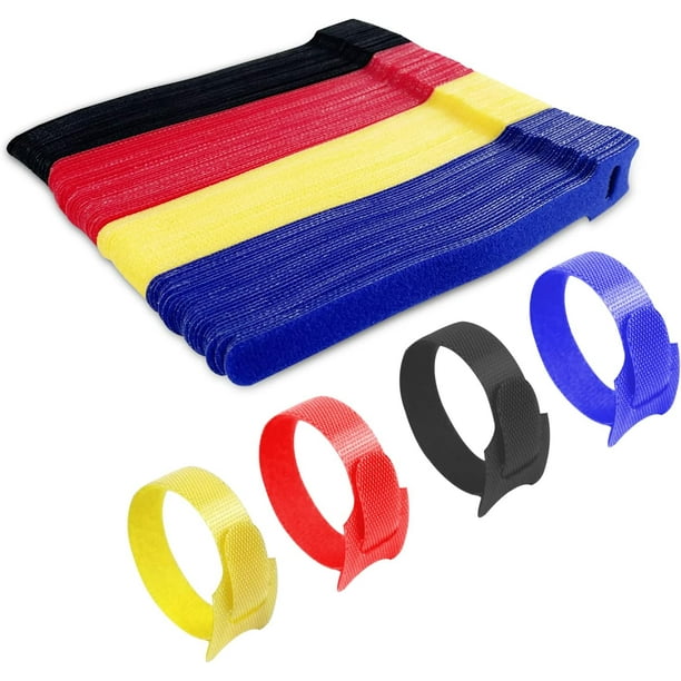 120 Piezas Bridas de Velcro para Cables 12 x 150 mm (Paquete de 4 Colores), Bridas de Nylon Reutilizables, Bridas de Velcro para Cables, Bridas para Cables, Cables de PC, Cables Eléctricos