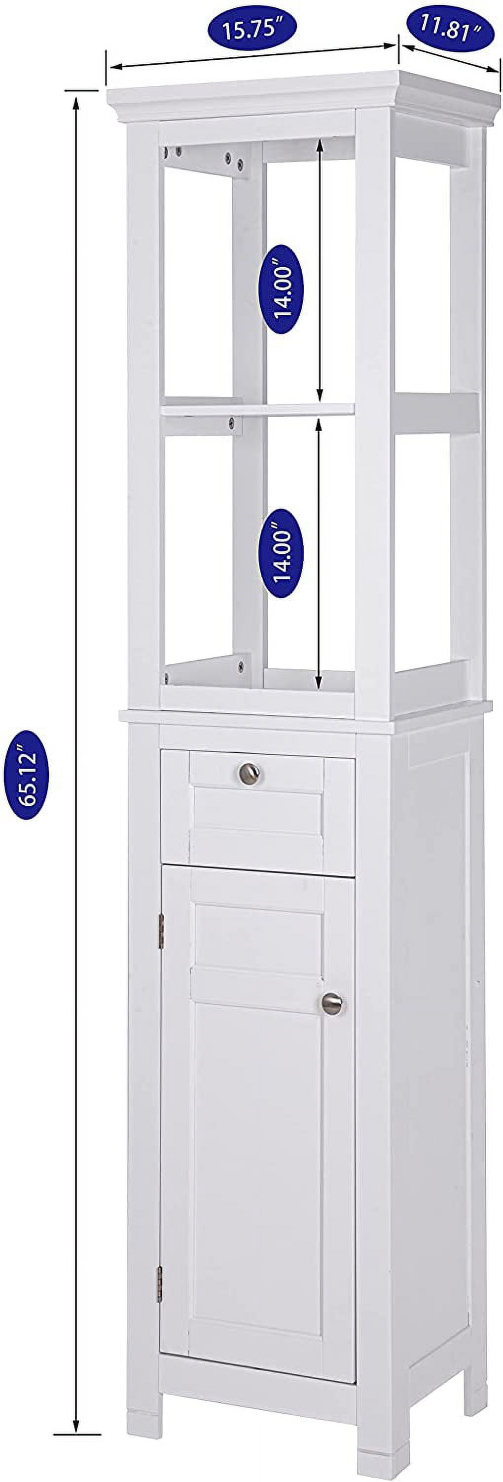 Spirich Bathroom Storage Cabinet with Two-Tier Shelves, Slim Cabinet with Door & Drawer, White Linen Tower
