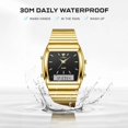 thumbnail image 3 of Fashion Digital Quartz Dual Display All-steel Watches Gold Fluorescent Dial Week Time Male Clock Waterproof Relogio Masculino, 3 of 5