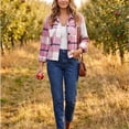 thumbnail image 4 of Hearthz Plaid Shacket Jacket Women Button Down Cropped Women Lightweight Jacket Long Sleeve Collared Soft Warm Outerwear Fall Winter Fleece Winter Coats for Women, 4 of 6