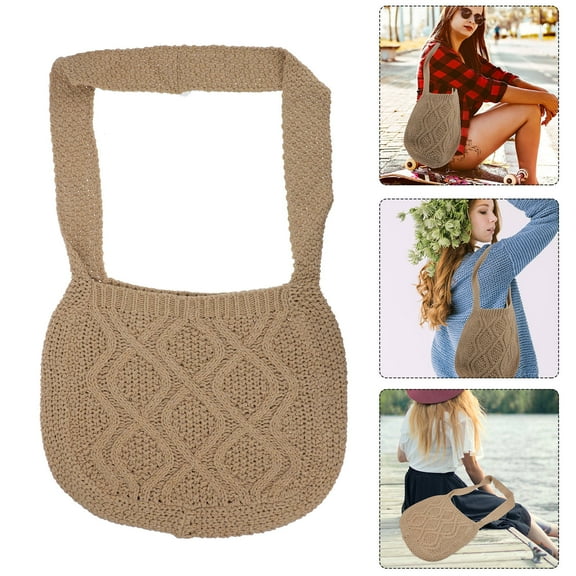 TABLZONE Women’s Khaki Crochet Woven Crossbody Bag Retro Shoulder Purse Travel Storage Handbag