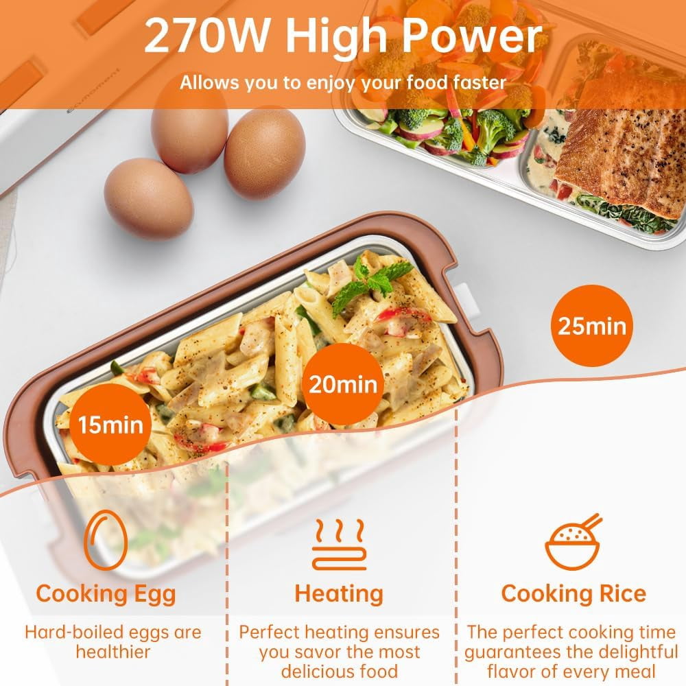 Electric Lunch Box Food Heater, Heating/Cooking/Keep Warm Food Containers for Work Outdoor, Portable 1000mL Standard Capacity, 270W 304 Stainless Steel