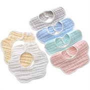 6 Pack Muslin Baby Bibs Drool Teething Bibs Lap-shoulder Cloths Bibs 8-Layer Organic Cotton for Unisex Boys Girls Adjustable