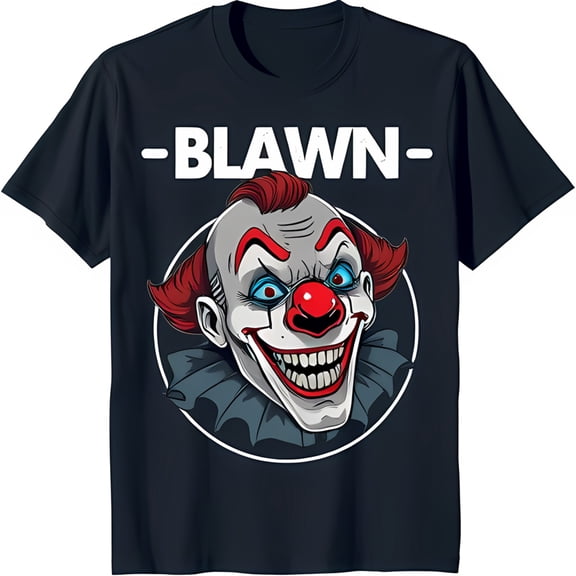 Men's Black T-Shirt with Grinning Clown Face and 'Blown' Text Design