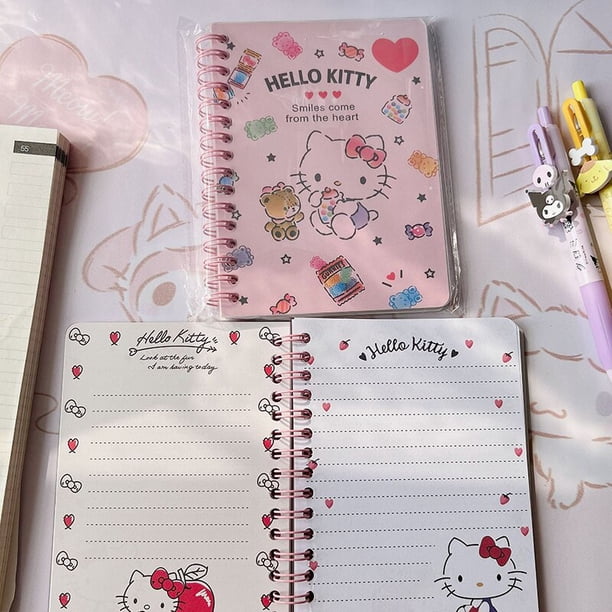 Hello Kitty-Cuaderno Kuromi Kawaii de dibujos animados para estudiantes, libro de ejercicios en espiral A6, Bloc de notas, libro de trabajo, diario, página de color, regalo