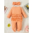 thumbnail image 3 of Bagilaanoe Newborn Baby Girl Footies Jumpsuits Solid Color Long Sleeve Bodysuits + Headband 3M 6M 12M Infant Fall One Piece Rompers, 3 of 9