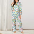 thumbnail image 2 of Pajama Sets for Women 2 Pcs, Plaid Cartoon Rabbit Radish Button Down Long Sleeve Sleepwear Lounge PJ Sets, 2 of 6