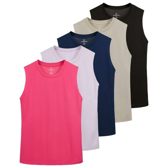 Real Essentials 5 Pack: Women's Dry-Fit Tank Top - Racerback Sleeveless T-Shirt Athletic Workout Gym Shirt (Plus Available)