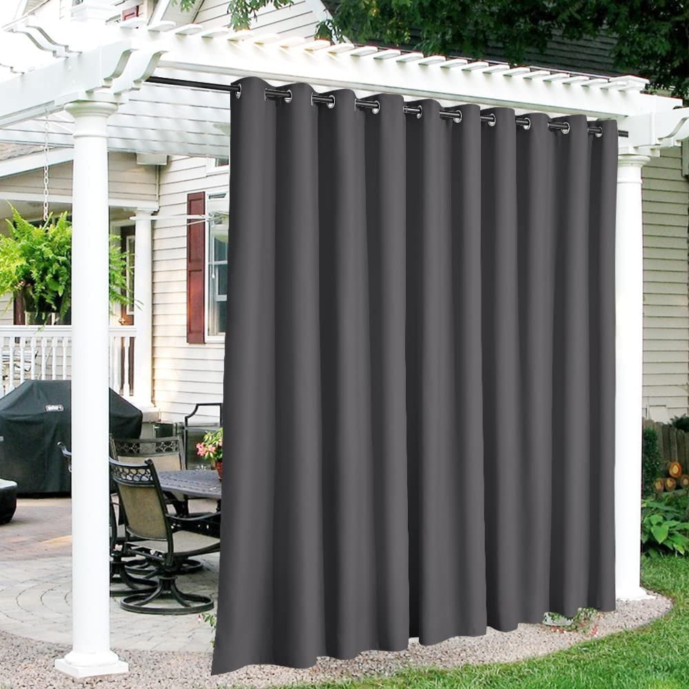 Gray Blackout Outdoor Curtains Heavy Duty Triple Wave Thermal Insulating Waterproof Windproof