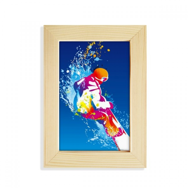 Deporte de invierno, esqui colorida ilustración Escritorio de madera Arte Pintura 5x7 pulgadas marco de foto foto