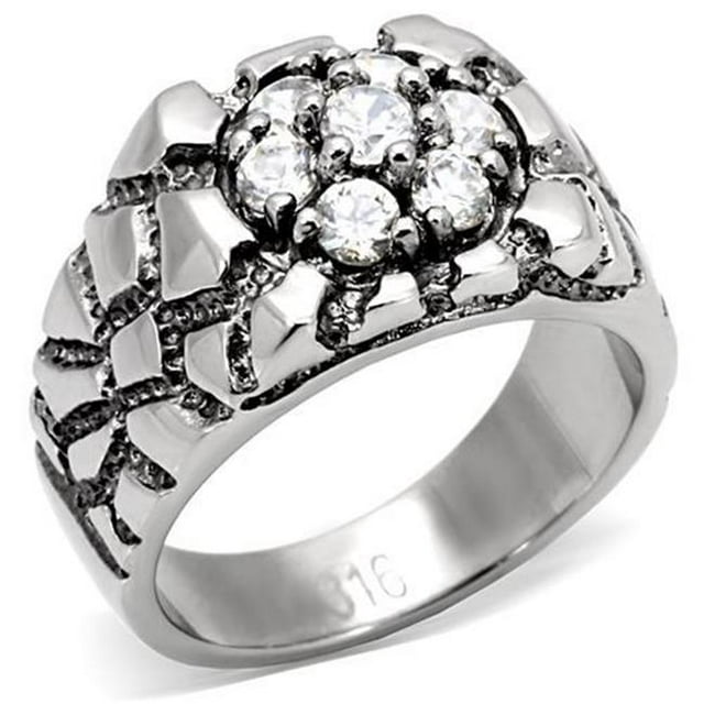 Alamode TK121-8 Hommes Haute Poli Bague en Acier Inoxydable avec AAA Grade CZ en Clair - Taille 8
