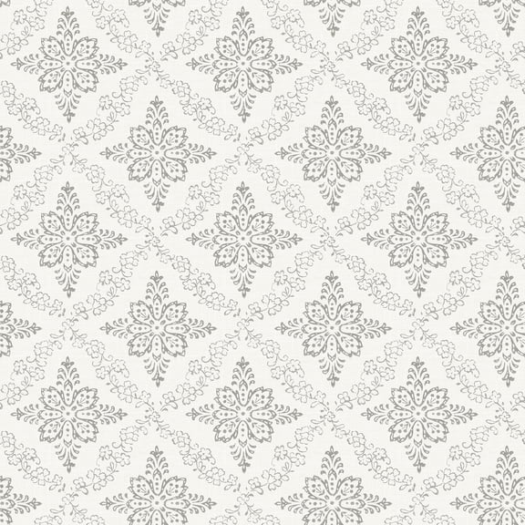 Chesapeake Wynonna Light Grey Geometric Floral Prepasted Non Woven Blend Wallpaper, 20.5-in by 33-ft, 56.4 sq. ft.