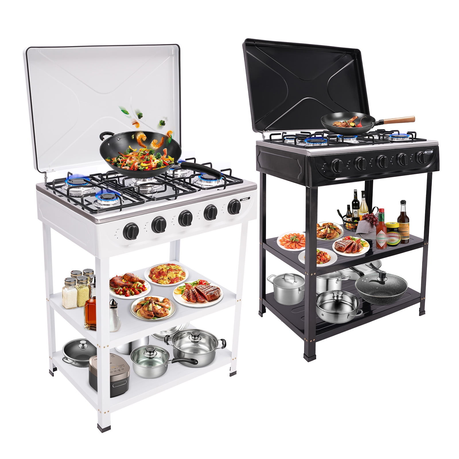 Dwellnix 5 Burner Gas Stove, Heavy-Duty Iron & Aluminum Construction, Freestanding Natural Gas Stove for Outdoor Cooking & Emergency Preparedness