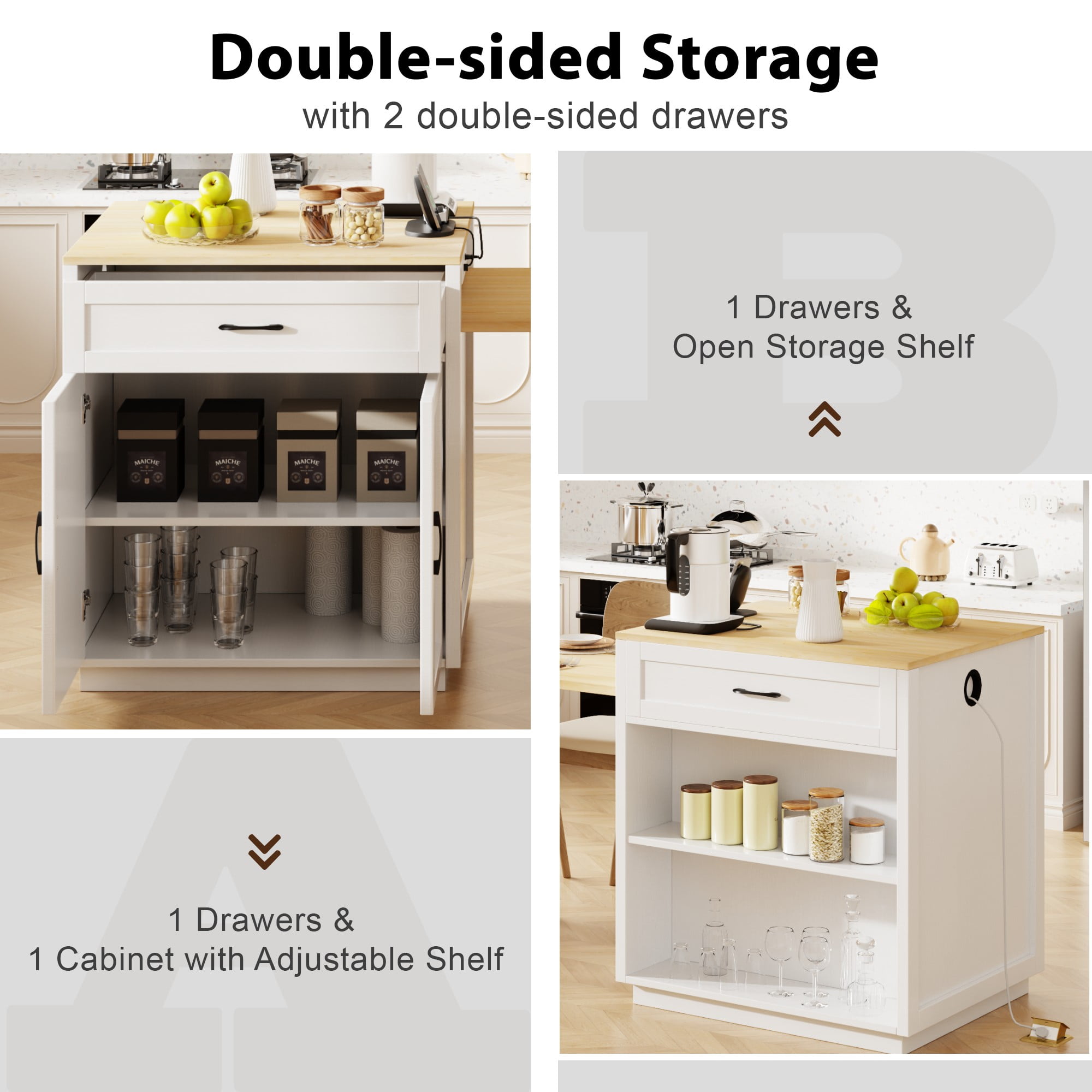 Homy Casa Kitchen Island with Extendable Dining Table and Storage Shelves