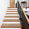 thumbnail image 5 of Set of 15 Attachable Indoor Carpet Stair Treads - Moroccan Trellis Lattice - Vanilla Cream & Coffee Brown - 9 Inches X 36 Inches, 5 of 6