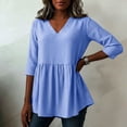 thumbnail image 6 of Sevevn Women's Striped 3/4 Sleeve V Neck Blouse Casual Loose Fit Peplum Tunic Top Blue L, 6 of 6