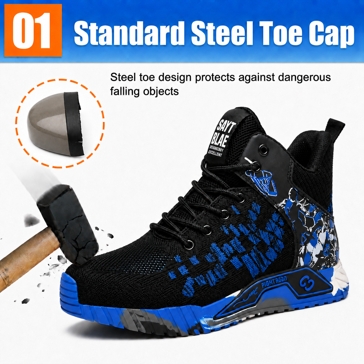 XQJ Men's Steel Toe Work Safety Boots, Blue photo 3