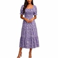 thumbnail image 5 of NTACZA Women Dresses Tiered Hem Casual Daisy Floral Sundress Maxi A-Line Short Sleeve Square Neckline Ruched Waist Beach Size XXL, 5 of 6