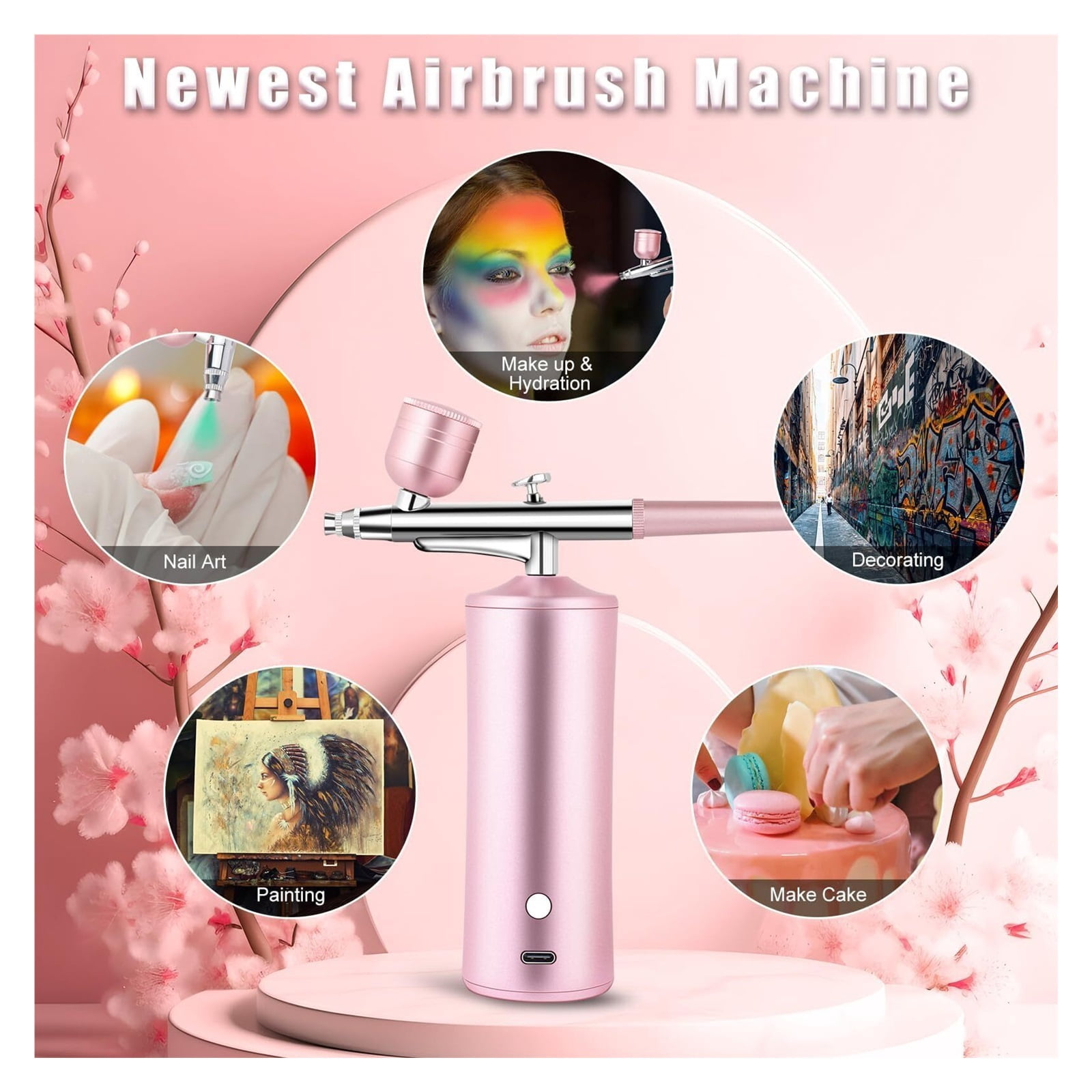 Airbrush Kit with Compressor, Air Brush Machine for Nails, 0.3Mm Nozzle Oxygen Injector, Cordless Airbrush Gun, for Skin Hydration, Nail Art, Tattoo, Painting, Makeup, Cake, Barber