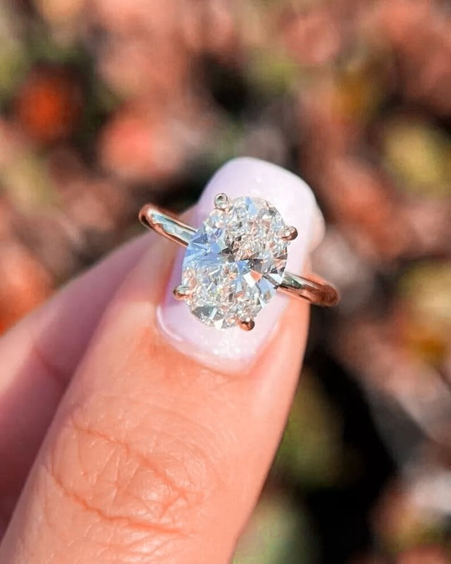 solitaire jewels 3CT Oval Halo Moissanite Engagement Ring For Women, 18K Rose Gold
