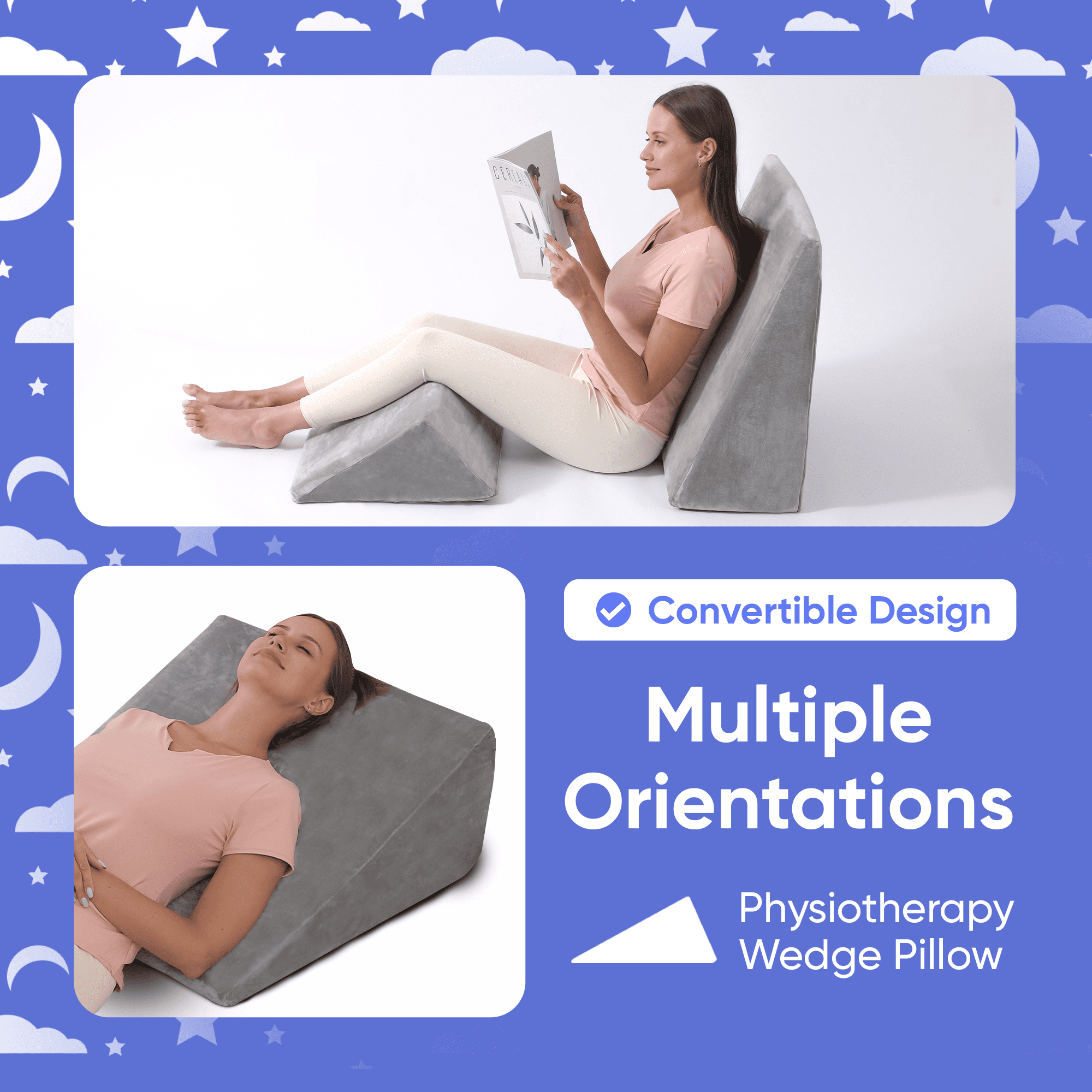 AllSett Health Bed Wedge Pillow – 2 Separate Memory Foam Incline Cushions