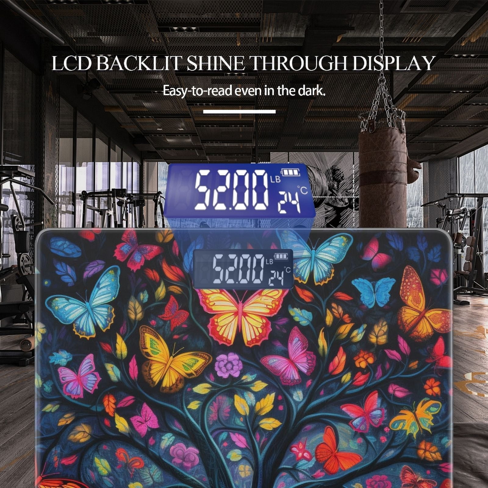 High Precision Body Weight Scale Smart Bathroom Scales with Large LCD Display(400lbs),Decorative for Bedroom-Tree Of Life With Colorful Butterflies