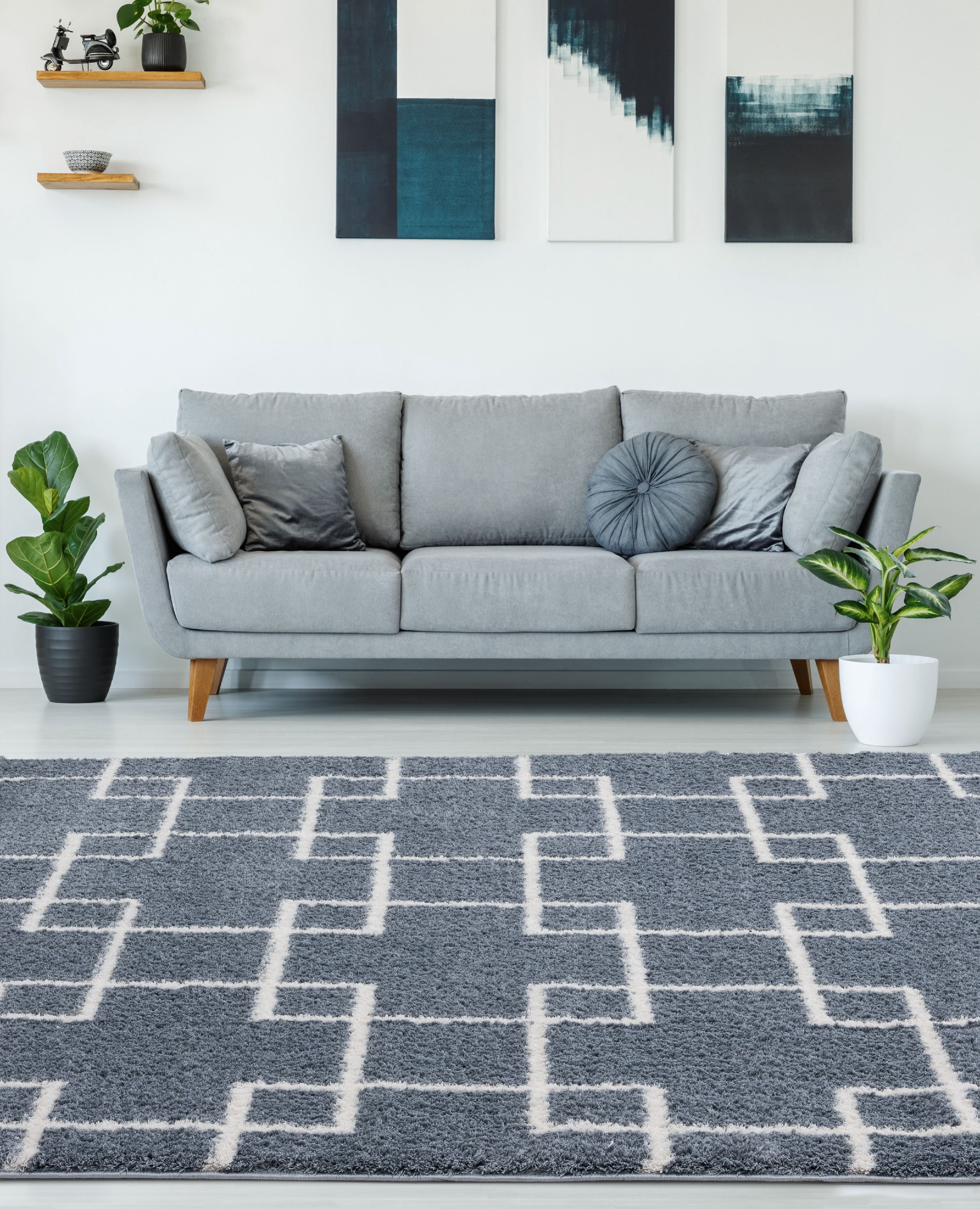 United Weavers Celestial Dadrail Contemporary Geometric Runner Rug, Blue/Grey, 2'7" x 7'2"