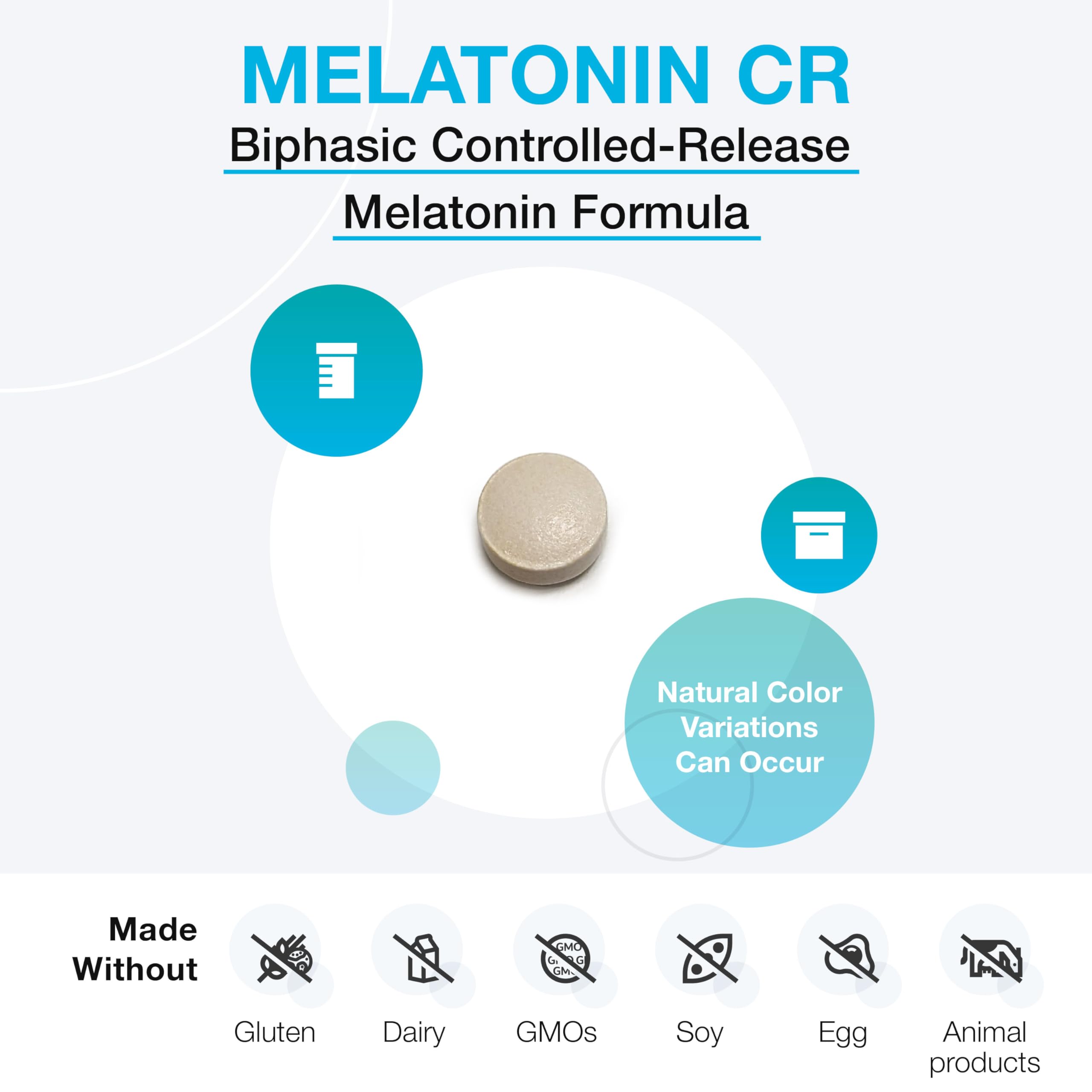 XYMOGEN Melatonin CR - 5mg Melatonin Extended Release Tablets - Sleep Cycle & Circadian Rhythm Support - Vegetarian, Dairy-Free & Non-GMO - 180 Tablets