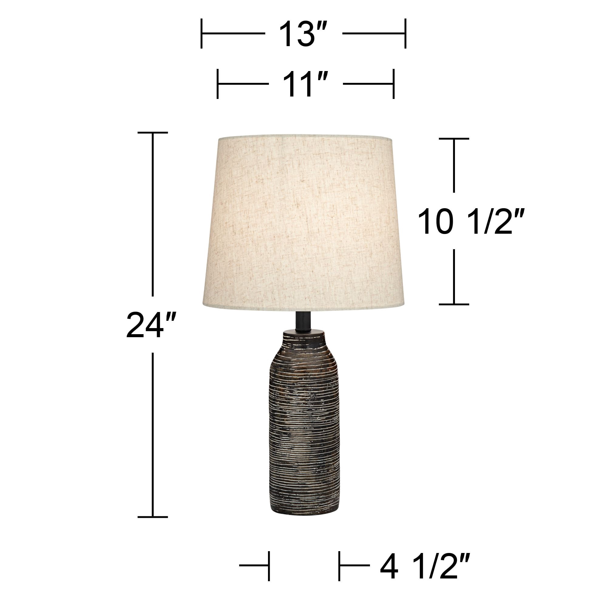 360 Lighting 24" High Mid Century Modern Farmhouse Rustic Table Lamps Set of 2 Black Finish Oatmeal Shade Living Room Bedroom