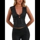 thumbnail image 3 of Camiseta Sin Mangas de Encaje con Escote en V Profundo para Mujer, Camisa de Verano Sin Mangas de Corte Bajo con Lazo Frontal, Blusa Corta Negro M, 3 of 10