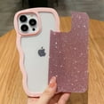 thumbnail image 2 of for iPhone 12 Pro Max Case Bling Glitter Curly Wave Frame Shape Soft TPU Shockproof Cute Phone Case for iPhone 12 Pro Max 6.7 Inch Women Girl Pink, 2 of 7