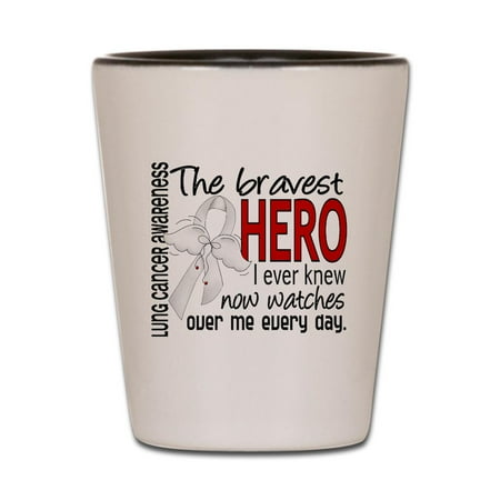 

CafePress - Bravest Hero I Knew Lung Cancer - White/Black Shot Glass Unique and Funny Shot Glass