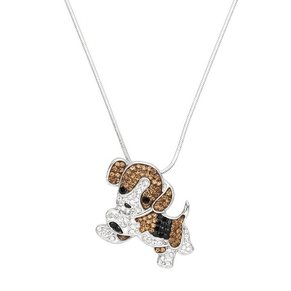 Beagle Dog Pendant Necklace Rhinestone Crystal Rhodium Plated 17 Inch Snake Chain J1071