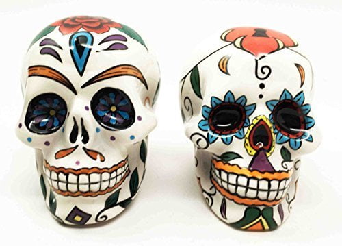 Love Never Dies Sugar Skulls Day Of The Dead Salt Pepper Shakers Set Ceramic by DWK