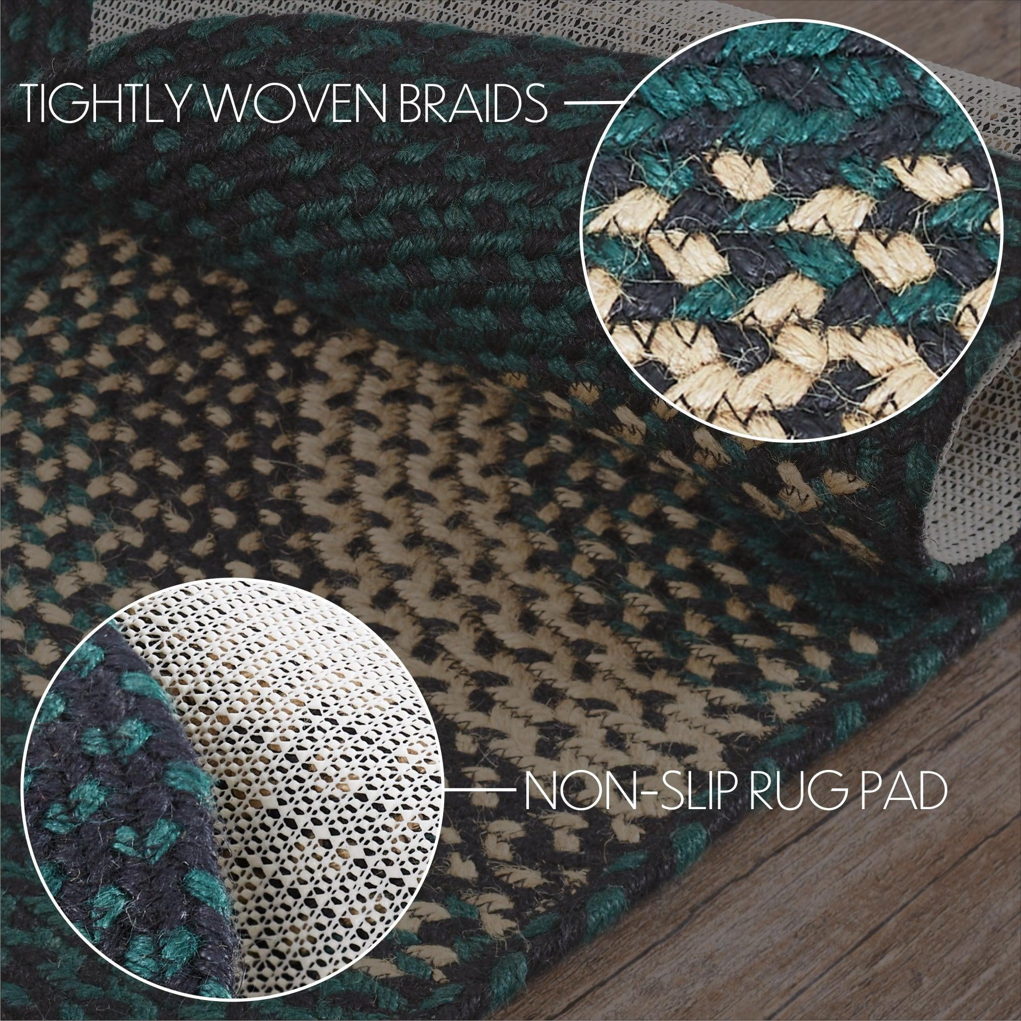 VHC Brands Pine Grove, Braided Jute Rug, Non-Skid Pad, Accent Rug, Oval, Green, 24x36