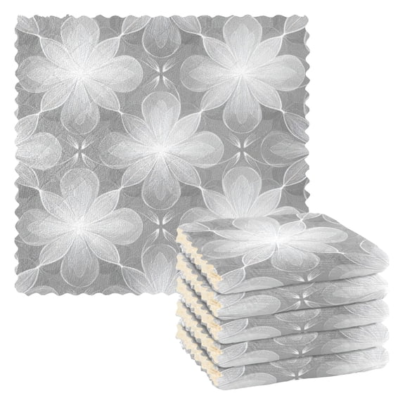 6 Pieces of Kitchen Towels 11x11Inch Kitchen Dish Cloths Kitchen Dish Towels Reuseable Cleaning Cloths Silver Flower Seamless